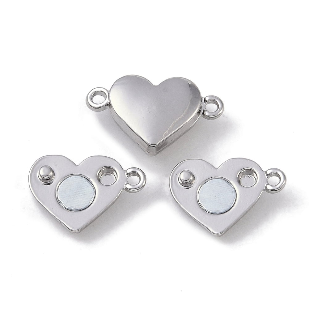Brass Magnetic Clasps Cadmium Free & Nickel Free & Lead Free Heart Platinum 11x18.5x5mm Hole: 1.2mm