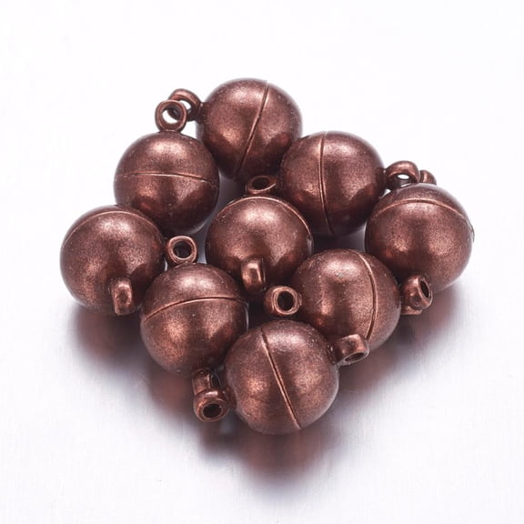 Brass Magnetic Clasps with Loops Round Red Copper 16x10mm Hole: 1.5mm