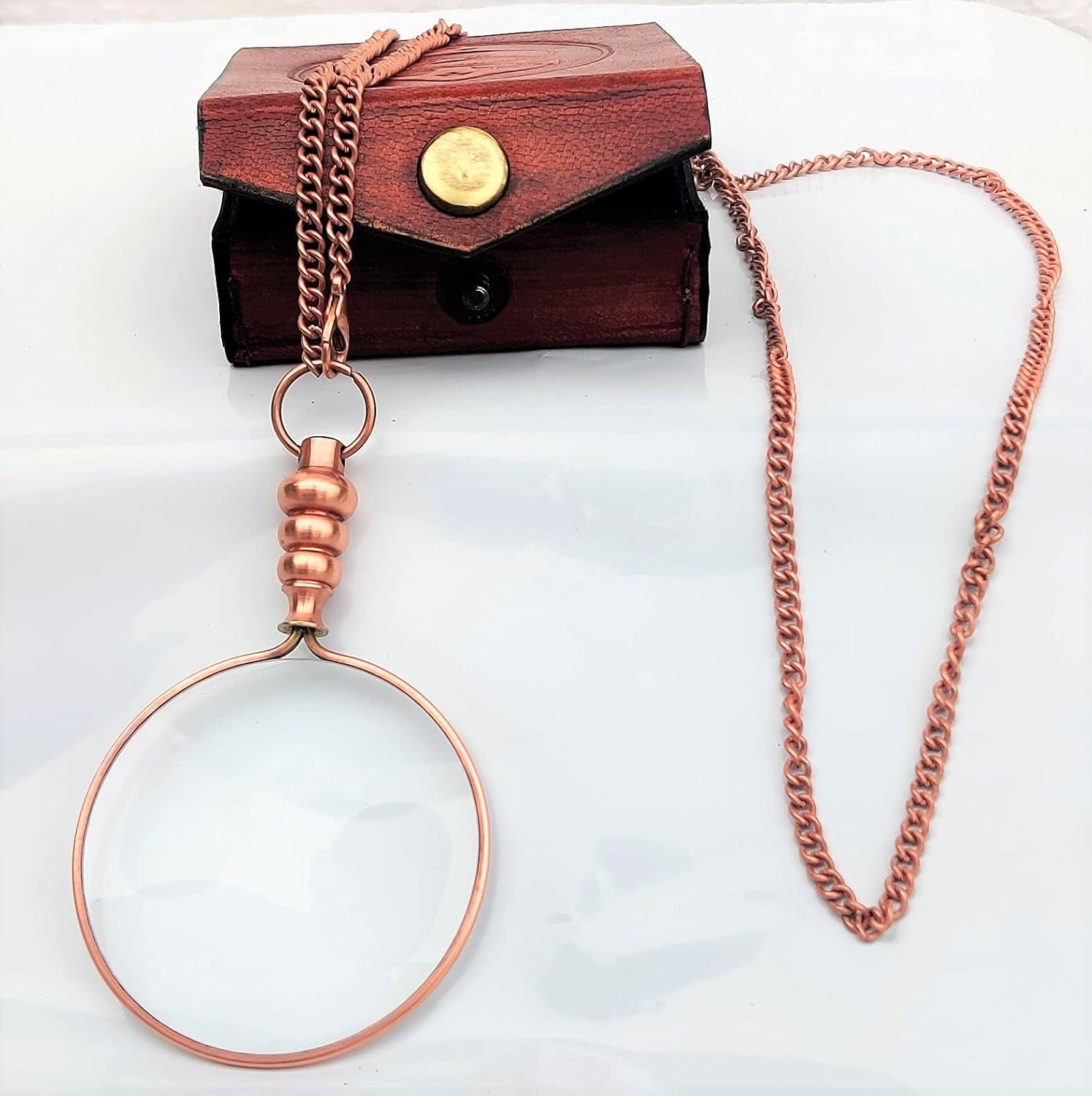 Brass Magnifying Glass A Beautiful Necklace Chain Library Reading Fine Print Zooming Increase Vision Jewelry (Copper)