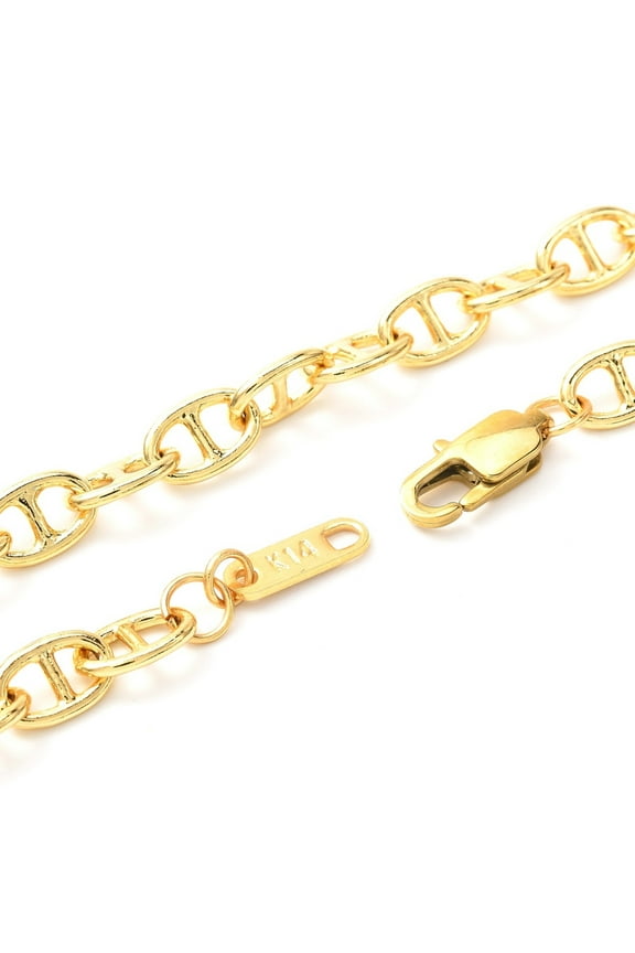 Brass Mariner Link Chains Necklaces with 304 Stainless Steel Clasps Real 18K golden Plated 16.45 inch(41.8cm)