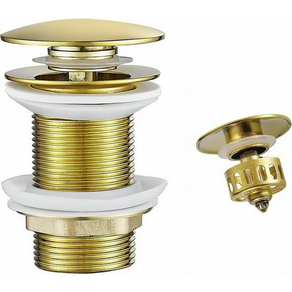 Stainless Steel Tub Drain for Bathroom, Polished Gold Finish Pop-Up Drain Watertight Stopper Without Overflow