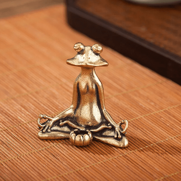 Brass Meditation Frog Statue Retro Zen Buddhism Small Ornament Incense Burner