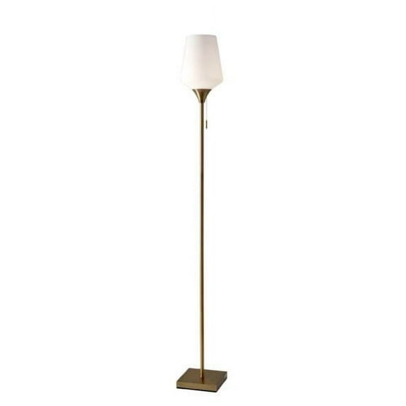 Brass Metal Floor Lamp with White Opal Wine Glass Shade
