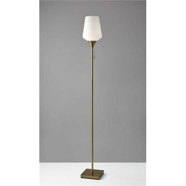 Brass Metal Floor Lamp With White Opal Wine Glass Shade Brass Metal Floor Lamp With White Opal Wine Glass Shade