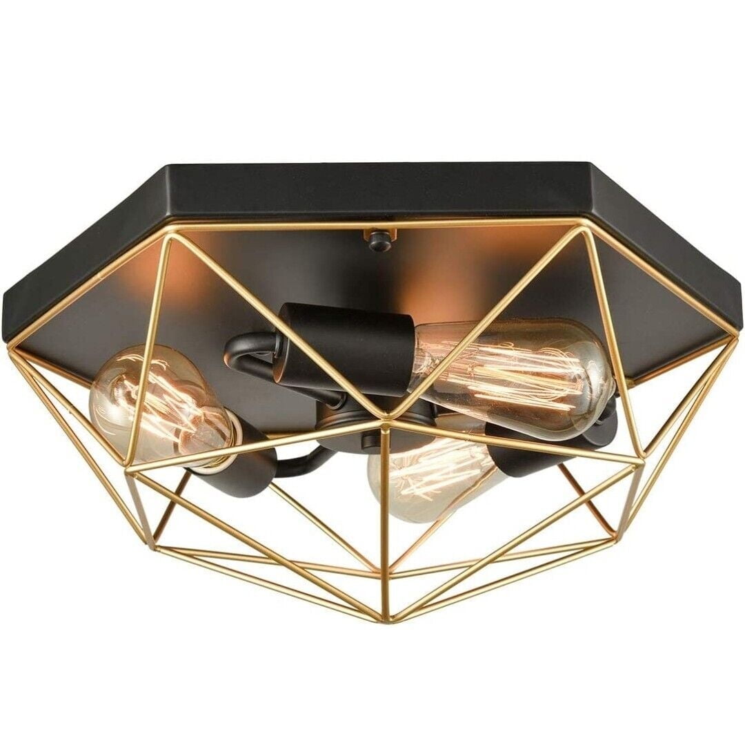 Modern Black and Brass Geometric Flush Mount Ceiling Light