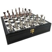 Brass Metal Modern Art Deco Staunton Chess Set 17 Black White Storage Board