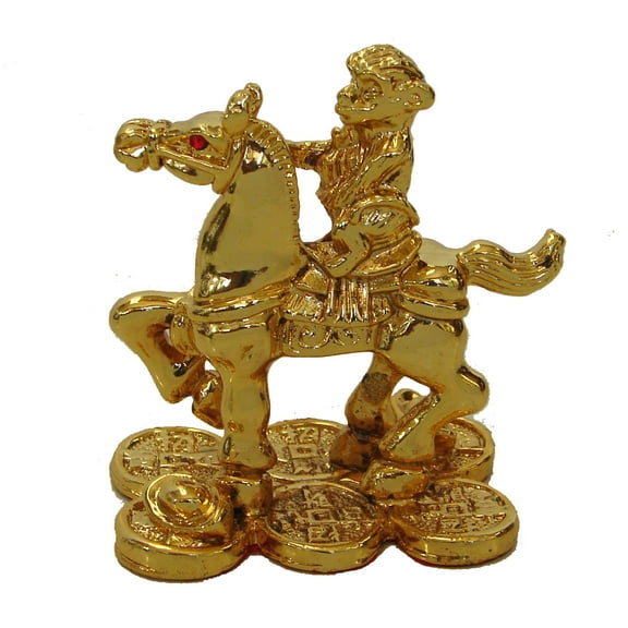 Brass Metal Monkey on Horse Statue