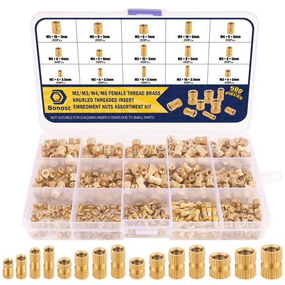 Brass Metric Threaded Inserts Kit 500pcs for Plastic Applications