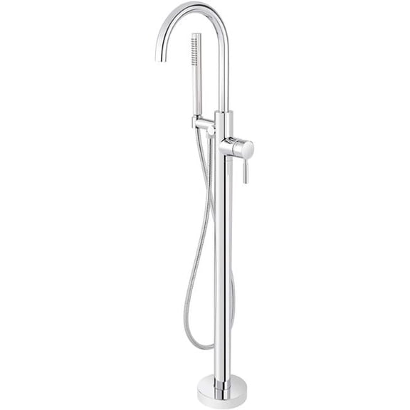 Brass Mia Floor Mounted Tub Filler with Hand Shower, Polished Chrome