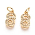 thumbnail image 1 of Brass Micro Pave Clear Cubic Zirconia Charms with Jump Ring Number Real 18K Gold Plated Num.8 12.5x7x2mm Hole: 3mm, 1 of 2