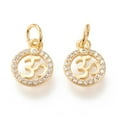 thumbnail image 1 of Brass Micro Pave Clear Cubic Zirconia Charms with Jump Rings Long-Lasting Plated Flat Round with Aum/Om Symbol Theme Golden 11x9x1.5mm Hole: 3.7mm, 1 of 2