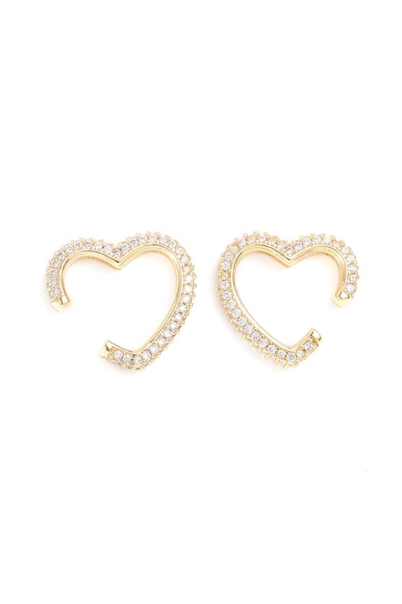 Brass Micro Pave Clear Cubic Zirconia Cuff Earrings Long-Lasting Plated Heart Golden 18.5x21x3.8mm