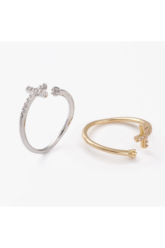 Brass Micro Pave Clear Cubic Zirconia Cuff Rings Open Rings Long-Lasting Plated Mixed Color US Size 5 Inner Diameter: 16mm