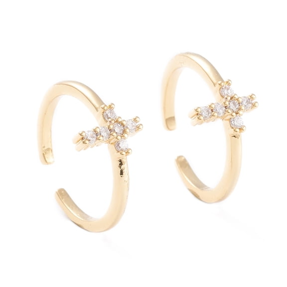Brass Micro Pave Clear Cubic Zirconia Cuff Rings Open Rings Long-Lasting Plated Cross Real 18K Gold Plated US Size 7 1/4(17.5mm)