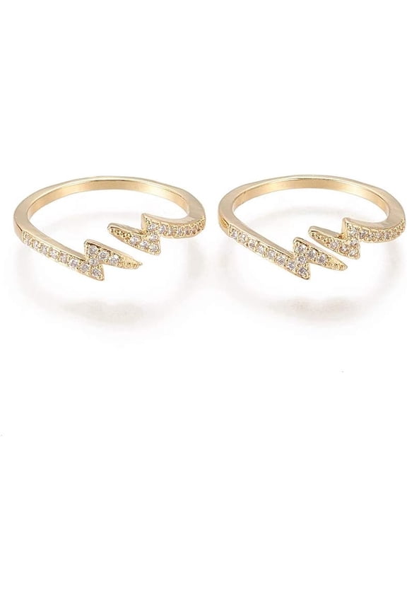 Brass Micro Pave Clear Cubic Zirconia Cuff Rings Open Rings Long-Lasting Plated Lightning Bolt Real 18K Gold Plated US Size 6(16.5mm)
