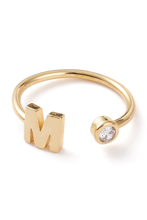 Brass Micro Pave Clear Cubic Zirconia Cuff Rings Open Rings Long-Lasting Plated Real 18K golden Plated Letter.M Size 6 Inner Diameter: 17mm