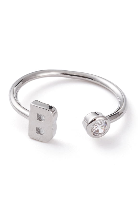 Brass Micro Pave Clear Cubic Zirconia Cuff Rings Open Rings Long-Lasting Plated Real Platinum Plated Letter.B Size 6 Inner Diameter: 17mm DIY