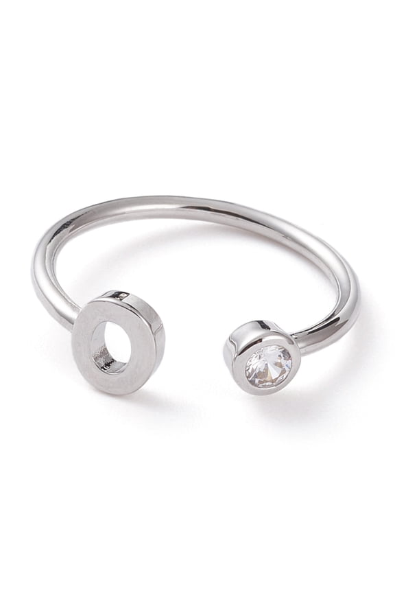 Brass Micro Pave Clear Cubic Zirconia Cuff Rings Open Rings Long-Lasting Plated Real Platinum Plated Letter.O US Size 6 Inner Diameter: 17mm
