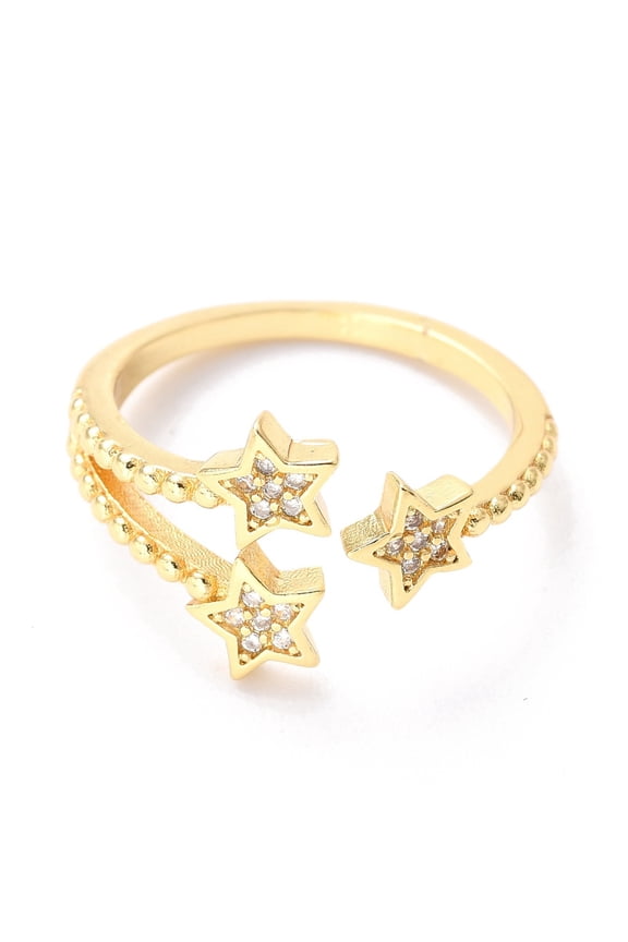 Brass Micro Pave Clear Cubic Zirconia Cuff Rings Open Rings Long-Lasting Plated Star Real 18K golden Plated Inner Diameter: 17mm