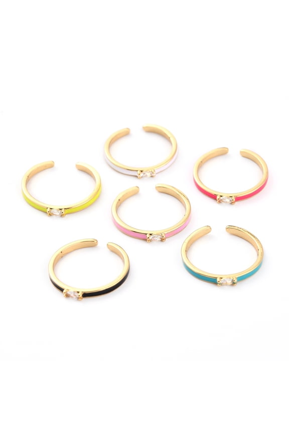 Brass Micro Pave Clear Cubic Zirconia Cuff Rings Open Solitaire Rings with Enamel Horse Eye Mixed color Size 6 Inner Diameter: 17mm