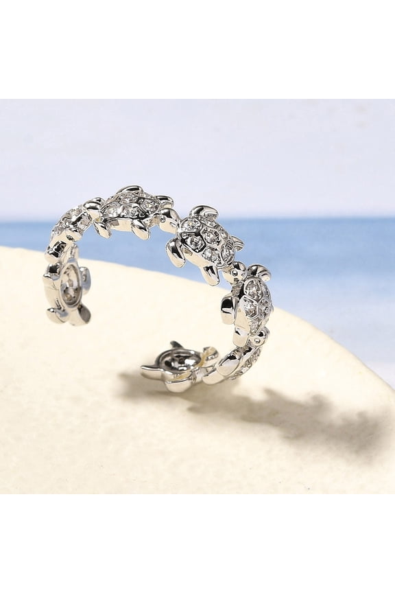 Brass Micro Pave Clear Cubic Zirconia Cuff Rings for Women Turtle Rack Plating Long-Lasting Plated Lead Free and Cadmium Free Platinum 7mm Inner Diameter: adjustable