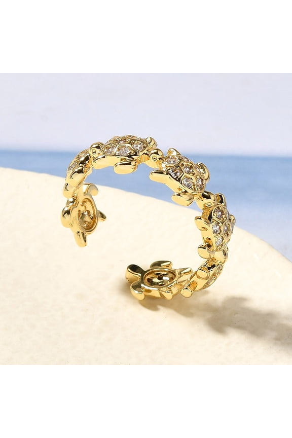 Brass Micro Pave Clear Cubic Zirconia Cuff Rings for Women Turtle Rack Plating Long-Lasting Plated Lead Free 18K Gold Plated 7mm Inner Diameter