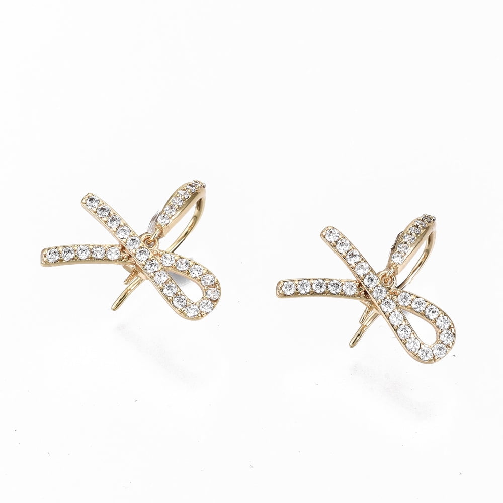 Brass Micro Pave Clear Cubic Zirconia Earring Hooks Ear Wire for Half Drilled Beads Nickel Free Silk Ribbon Real 18K golden Plated 17mm 21 Gauge Pin: 0.7mm 24 Gauge Pin: 0.5mm(for half drilled beads)