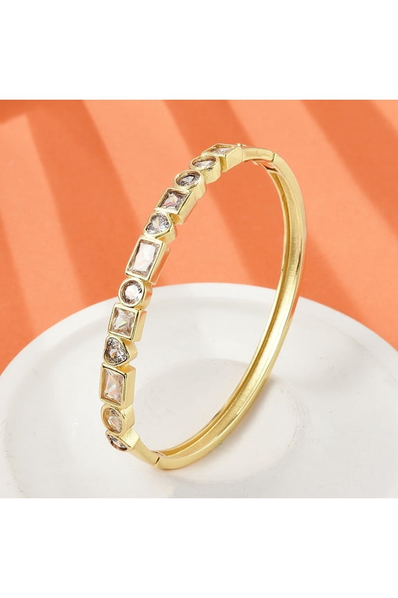 Brass Micro Pave Clear Cubic Zirconia Hinged Bangles for Women Cadmium Free & Lead Free Rack Plating Long-Lasting Plated