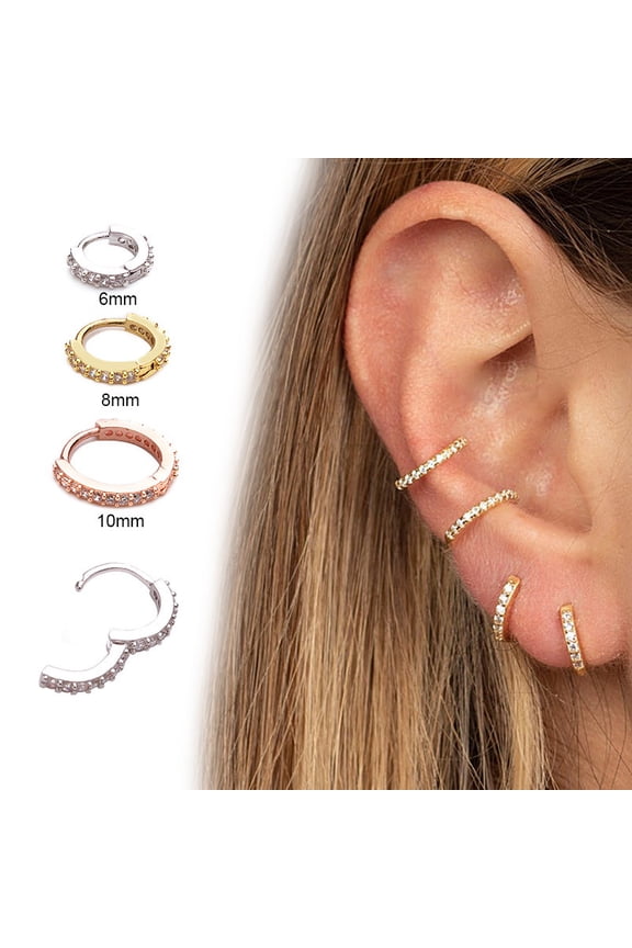 Brass Micro Pave Clear Cubic Zirconia Hoop Cartilage Earrings Golden 8mm