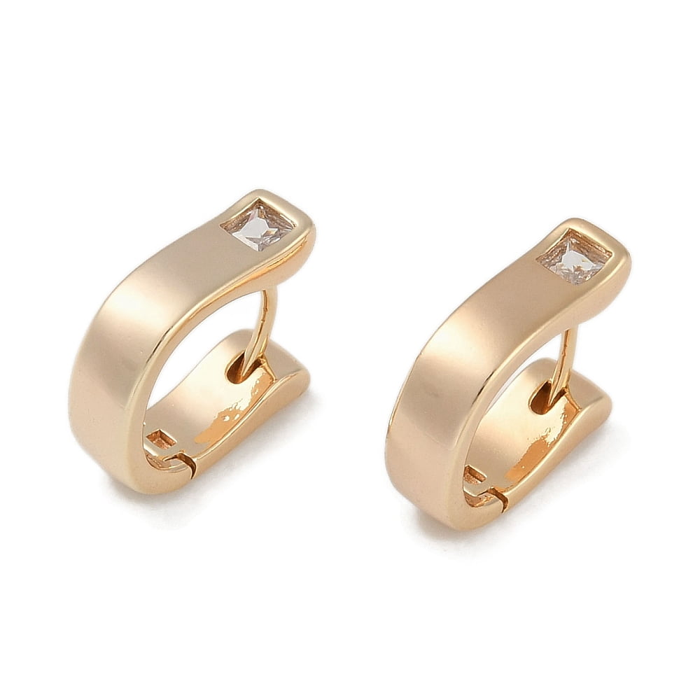 Brass Micro Pave Clear Cubic Zirconia Hoop Earrings Real 18K golden Plated 14x4.5mm