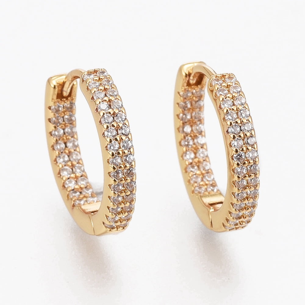 Brass Micro Pave Clear Cubic Zirconia Huggie Hoop Earrings Long-Lasting Plated Ring Real 18K golden Plated 16x3mm Pin: 1mm