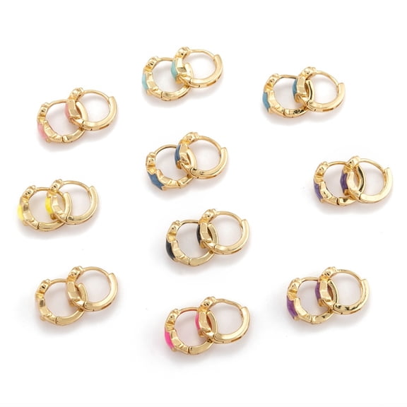 Brass Micro Pave Clear Cubic Zirconia Huggie Hoop Earrings with Enamel Star Real 18K golden Plated Mixed color 13x2~6.5mm Pin: 0.7mm
