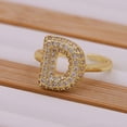 thumbnail image 1 of Brass Micro Pave Clear Cubic Zirconia Initial Cuff Rings Golden Letter D Inner Diameter: Adjustable, 1 of 1