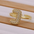 thumbnail image 1 of Brass Micro Pave Clear Cubic Zirconia Initial Cuff Rings Golden Letter J Inner Diameter: Adjustable, 1 of 1