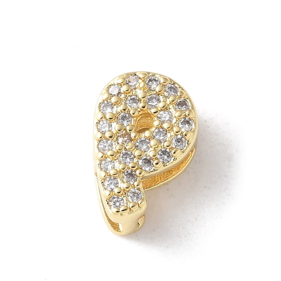 Brass Micro Pave Clear Cubic Zirconia Initial Multi-strand Links Real 18K Gold Plated Lead Free & Cadmium Free Long-Lasting Plated Rack Plating Letter P 10x5~9.5x4.5~5mm Hole: 1.5~3.2x2~8mm