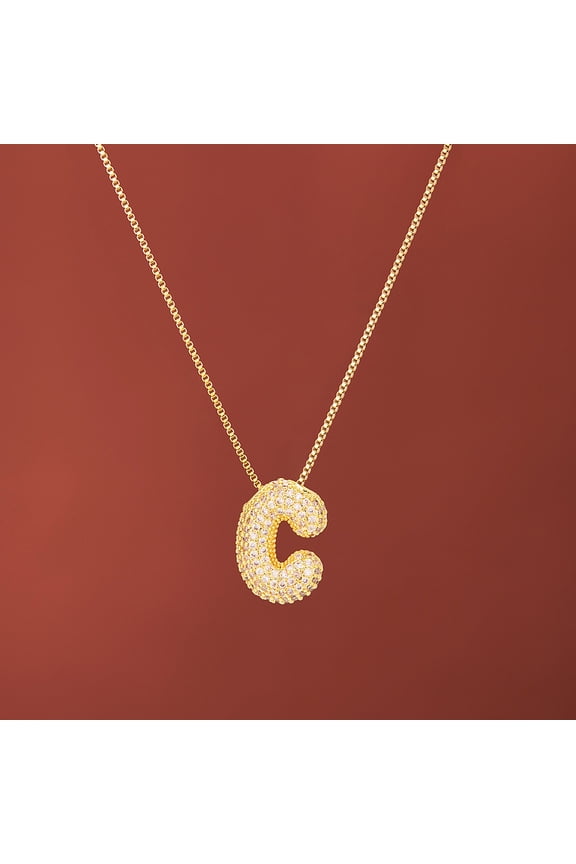 Brass Micro Pave Clear Cubic Zirconia Initial Pendant Necklaces for Women Golden Letter C 15.75 inch(40cm)