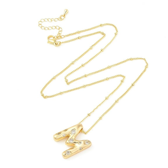 Brass Micro Pave Clear Cubic Zirconia Pendant Necklaces Letter M 17.72 inch(450mm) Letter M: 20.5x18mm