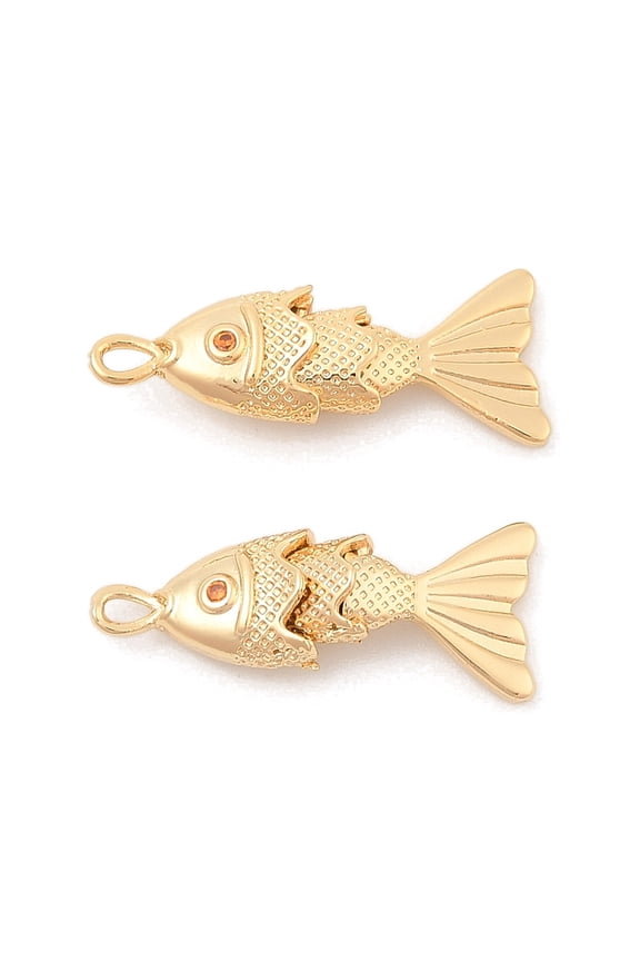 Brass Micro Pave Clear Cubic Zirconia Pendants Fish Charms Real 18K Gold Plated 22x9x5mm Hole: 1mm