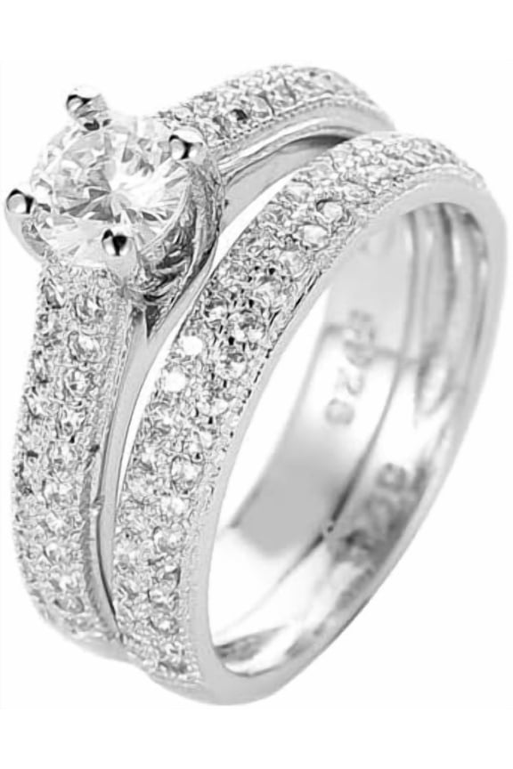 Brass Micro Pave Clear Cubic Zirconia Ring Set Stackable Rings for Women Platinum Inner Diameter: 19mm