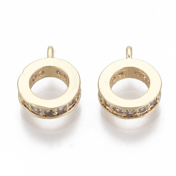 Brass Micro Pave Clear Cubic Zirconia Tube Bails Loop Bails Bail Beads Nickel Free Ring Real 18K Gold Plated 10x8x2.5mm Hole: 1.6mm Inner Diameter: 4.5mm