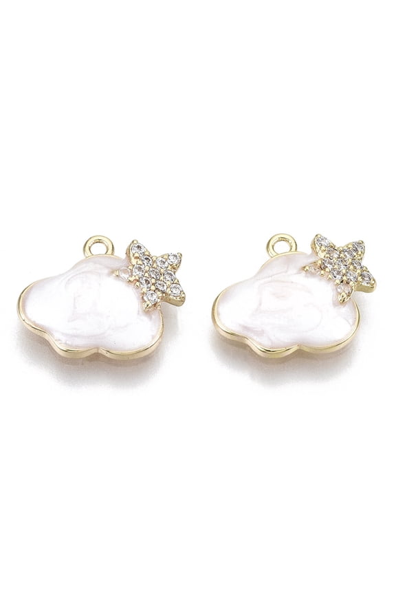 Brass Micro Pave Cubic Clear Zirconia Charms with Enamel Nickel Free Cloud Real 18K golden Plated Creamy White 9.5x11.5x3mm Hole: 1mm Brass+Cubic Zirconia+Enamel