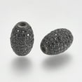 thumbnail image 1 of Brass Micro Pave Cubic Zirconia Beads Oval Black Gunmetal 12x8mm Hole: 1.5mm 3pcs, 1 of 1