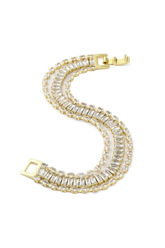 Brass Micro Pave Cubic Zirconia Bracelets for Women Real 18K golden Plated 7-5/8 inch(19.5cm)
