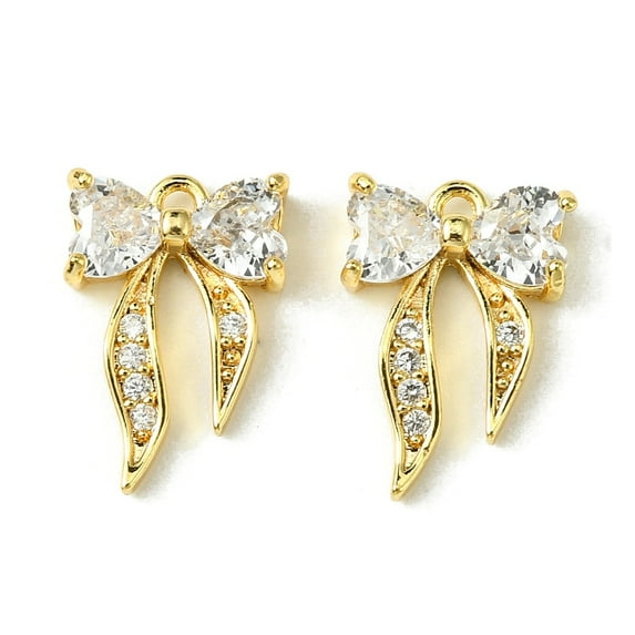 Brass Micro Pave Cubic Zirconia Charms Bowknot Real 18K golden Plated 13x9x3mm Hole: 1mm