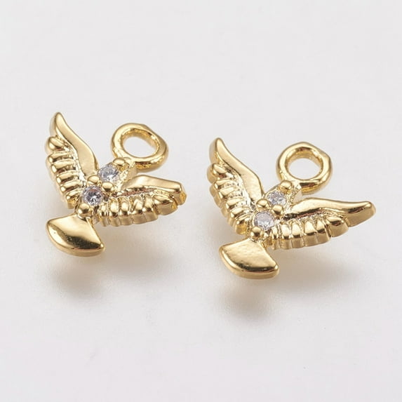 Brass Micro Pave Cubic Zirconia Charms Eagle Golden 8.5x9.5x1.5mm Hole: 1.5mm