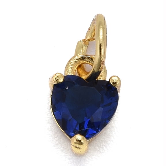 Brass Micro Pave Cubic Zirconia Charms Long-Lasting Plated Real 18K golden Plated Heart Medium Blue 8x5x3.5mm Hole: 3mm