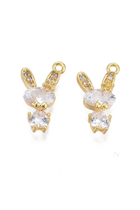 Brass Micro Pave Cubic Zirconia Charms Real 18K Gold Plated Rabbit Clear 15x8.5x4mm Hole: 1mm