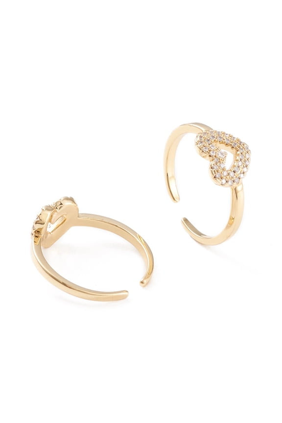Brass Micro Pave Cubic Zirconia Cuff Rings Open Heart Rings Long-Lasting Plated Real 18K golden Plated Clear Size 6~Size 7 Inner Diameter: 17~17.5mm