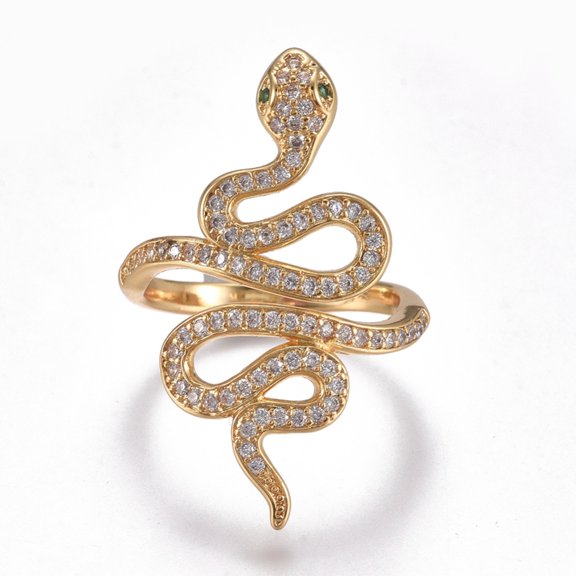 Brass Micro Pave Cubic Zirconia Cuff Rings Open Rings Wide Band Rings Long-Lasting Plated Snake Golden Size 7 Inner Diameter: 17mm