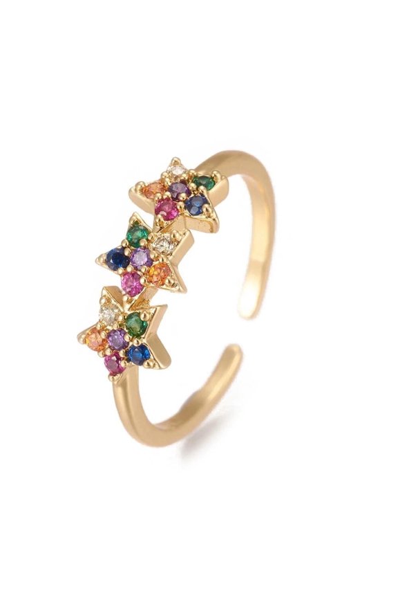 Micro Pave Cubic Zirconia Finger Gold Rings Star Adjustable 16mm Statement Polished Comfort Fit Z730